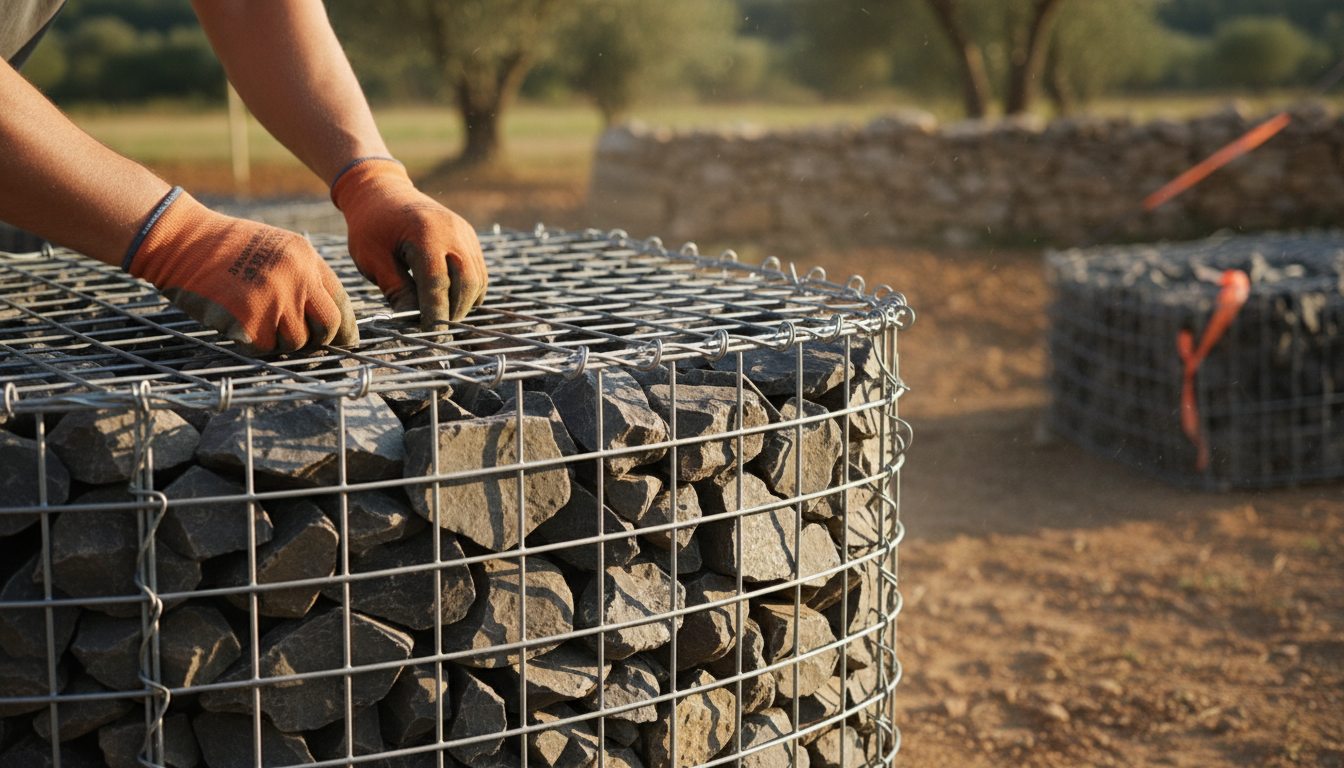 Gabion fermé, couvercle agrafé avec les spirales galvanisées