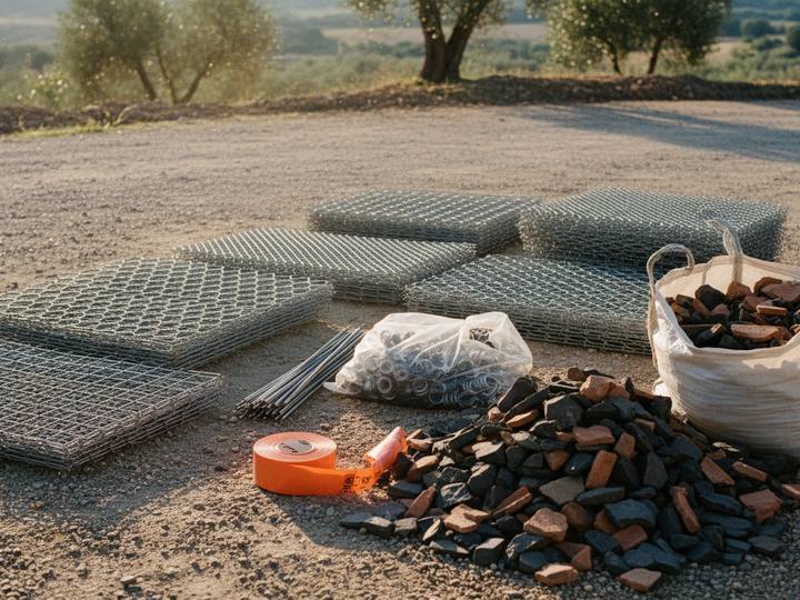 Kit gabion complet avec cage, agrafes et entretoises
